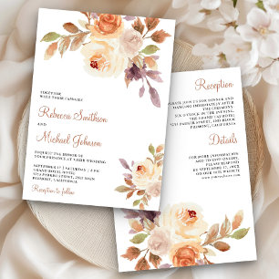 Earthy Dusty Peach Floral All in One Wedding Invitation