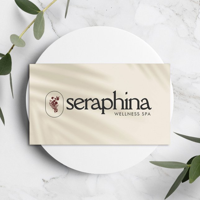 Earthy Elegance Logo Beauty, Wellness, Spa Ivory Business Card (Creator Uploaded)