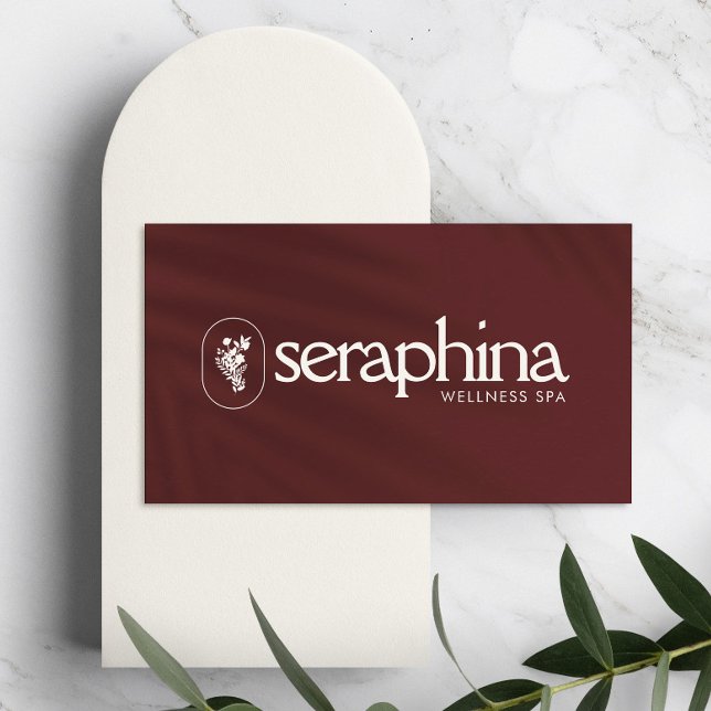 Earthy Elegance Logo Beauty, Wellness, Spa Maroon Business Card (Creator Uploaded)