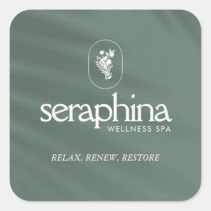 Earthy Elegance Logo Beauty, Wellness, Spa Sage Square Sticker