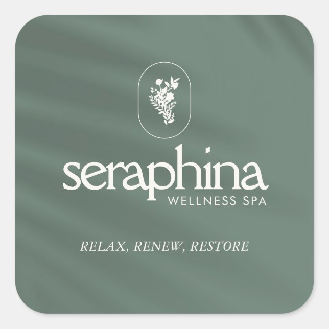 Earthy Elegance Logo Beauty, Wellness, Spa Sage Square Sticker (Front)