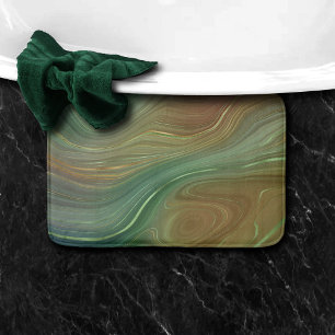 Earthy Emerald Strata Green and Golden Ink Agate Bath Mat