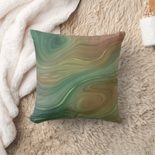 Earthy Emerald Strata Green and Golden Ink Agate Cushion