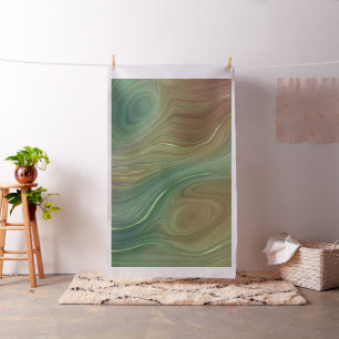 Earthy Emerald Strata   Green and Golden Ink Agate Fabric