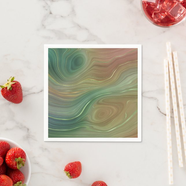 Earthy Emerald Strata | Green and Golden Ink Agate Napkin (Insitu)