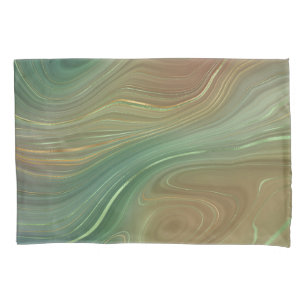 Earthy Emerald Strata   Green and Golden Ink Agate Pillowcase