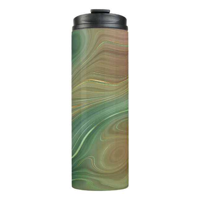 Earthy Emerald Strata | Green and Golden Ink Agate Thermal Tumbler (Front)