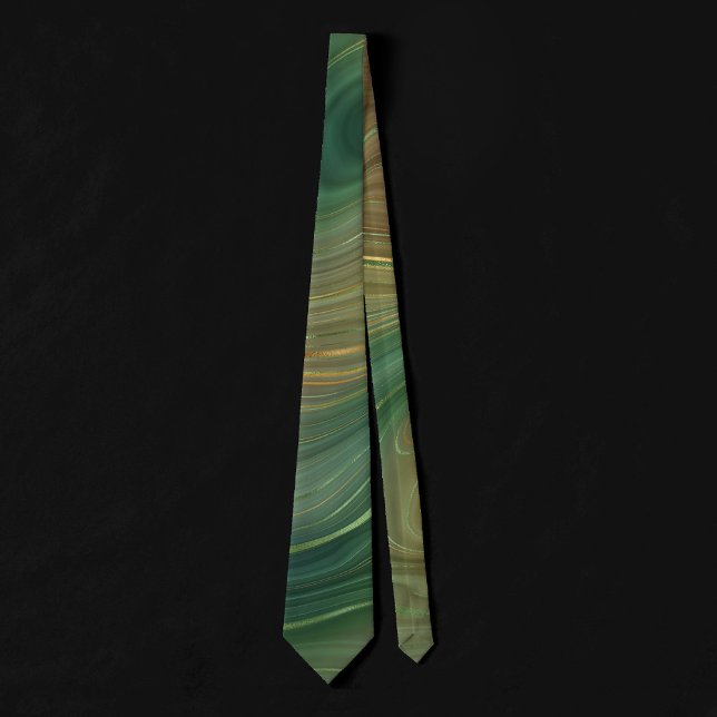 Earthy Emerald Strata | Green and Golden Ink Agate Tie (Creator Uploaded)