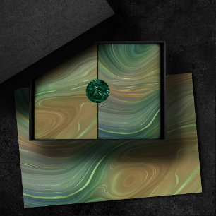 Earthy Emerald Strata Green and Golden Ink Agate Tissue Paper