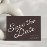 Earthy Fall Brown Modern Retro Script Wedding Save The Date<br><div class="desc">This save the date card features bold retro script typography on a rich mocha brown background. The large handwritten lettering creates a modern yet timeless announcement that immediately catches attention. Perfect for couples planning a fall wedding, city celebration, or stylish modern event. Personalize the names, date, location, and wedding website...</div>