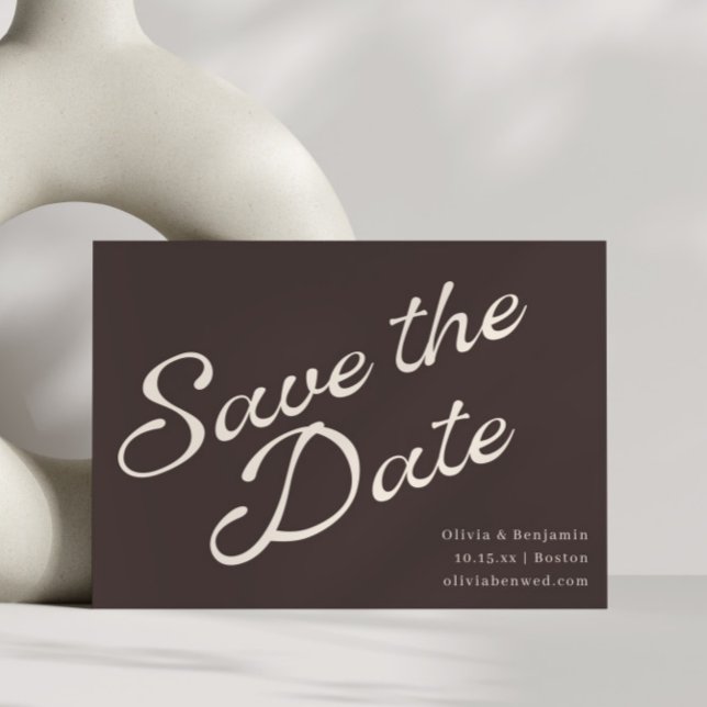Earthy Fall Brown Modern Retro Script Wedding Save The Date (Creator Uploaded)
