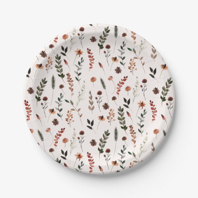 Earthy Fall Wildflower Pattern Paper Plate (Front)