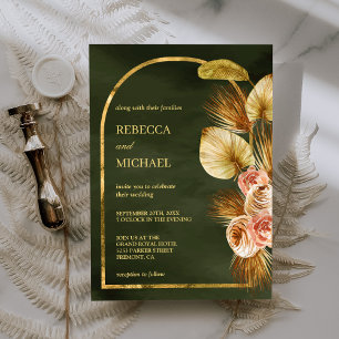 Earthy Floral Arch Dried Palm Sage Green Wedding Invitation