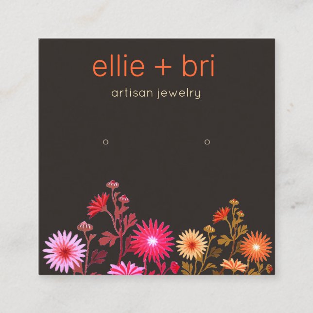 Earthy Floral Boho Stud Earring Display Square Business Card (Front)