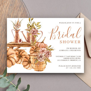 Earthy Floral Garden Boho Pumpkin Bridal Shower Invitation