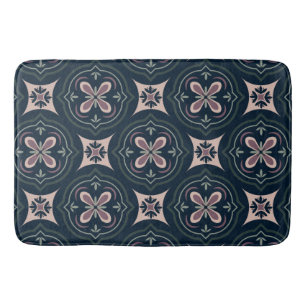 Earthy Floral Geometric Tiles Bath Mat
