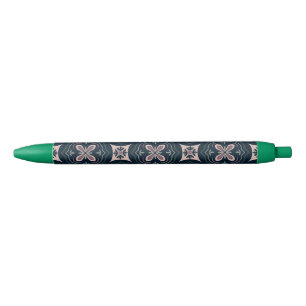 Earthy Floral Geometric Tiles Black Ink Pen