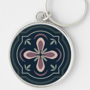 Earthy Floral Geometric Tiles Key Ring