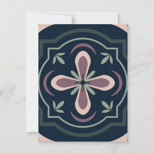Earthy Floral Geometric Tiles Magnetic Invitation