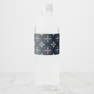 Earthy Floral Geometric Tiles Water Bottle Label