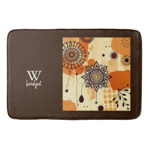Earthy Floral Mandala Warm Boho Patterns Bath Mat