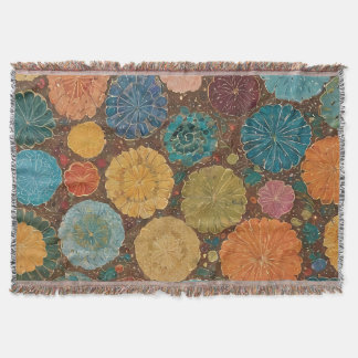 Earthy Floral Mosaic Pattern Throw Blanket