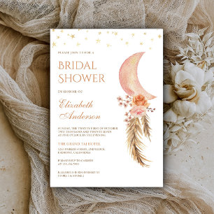 Earthy Floral Pampas Crescent Moon Bridal Shower Invitation