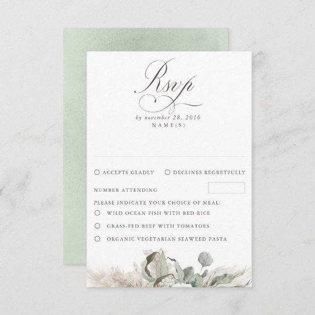 Earthy Floral Pampas Grass Boho Wedding RSVP (Front/Back)