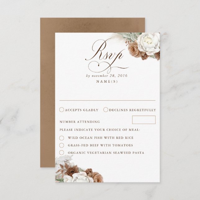 Earthy Floral Pampas Grass Boho Wedding RSVP Card (Front/Back)