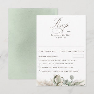 Earthy Floral Pampas Grass Boho Wedding RSVP Card