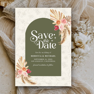 Earthy Floral Pampas Sage Green Wedding Save The Date