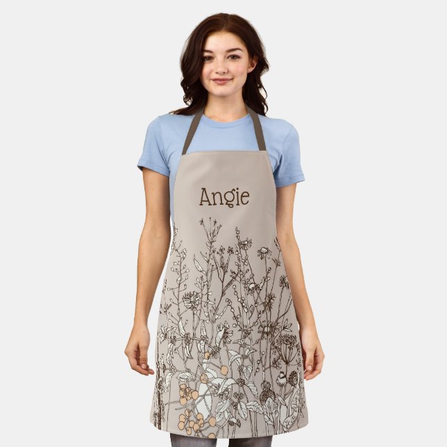 Earthy Floral Personalised All-over Printed  Apron (Worn)