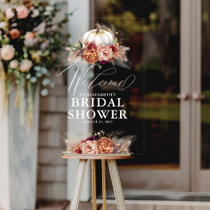 Earthy Floral Pumpkin Bridal Shower Welcome Acrylic Sign