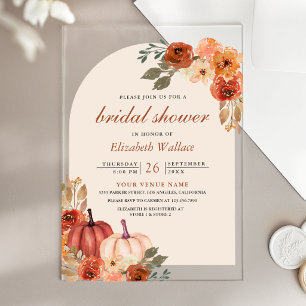 Earthy Floral Terracotta Pumpkin Bridal Shower Acrylic Invitations