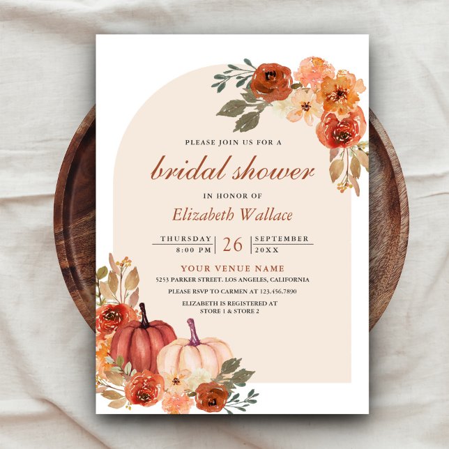 Earthy Floral Terracotta Pumpkin Bridal Shower Invitation (Creator Uploaded)