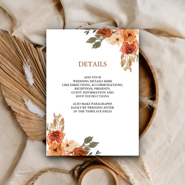 Earthy Floral Terracotta Wedding Details Enclosure Card (Creator Uploaded)