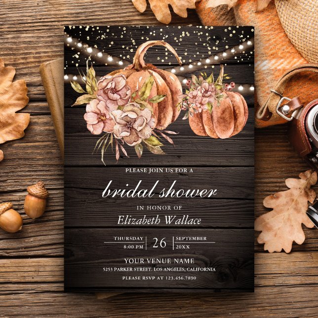 Earthy Floral Wood Boho Pumpkin Bridal Shower Invitation (Creator Uploaded)