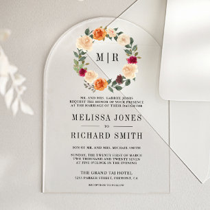 Earthy Floral Wreath Wedding Acrylic Invitations