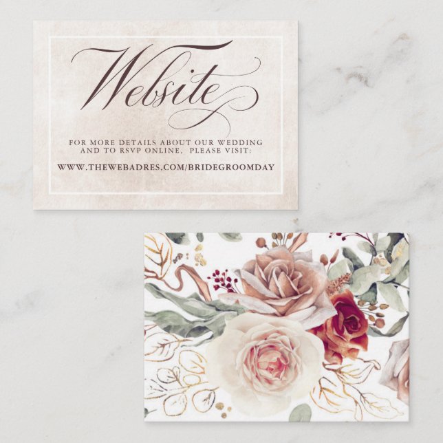 Earthy Flowers Elegant Fall Wedding Website Enclosure Card (Front/Back)