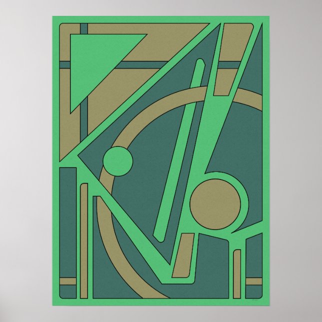 Earthy Geometric Abstract in Green and Olive Poster (Front)