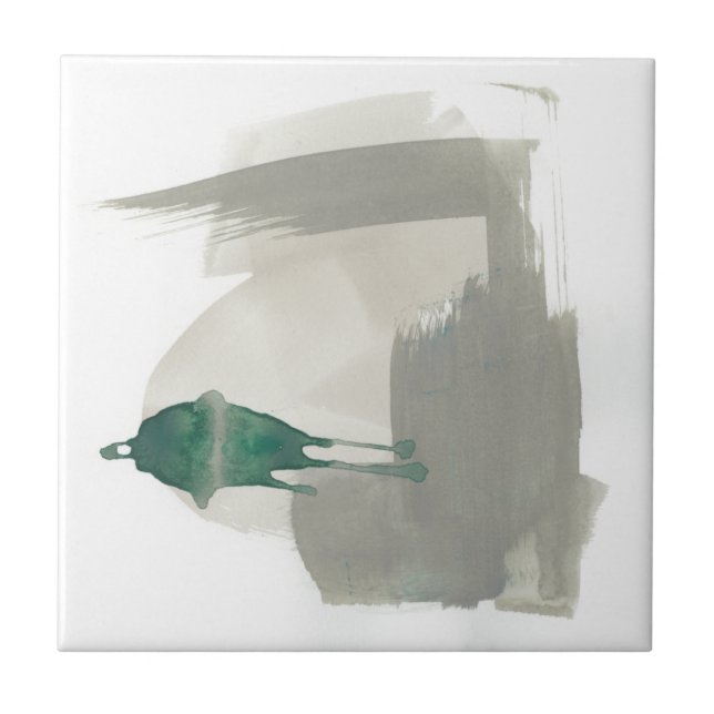 Earthy Gestures - Grey and Green Ceramic Tile (Front)