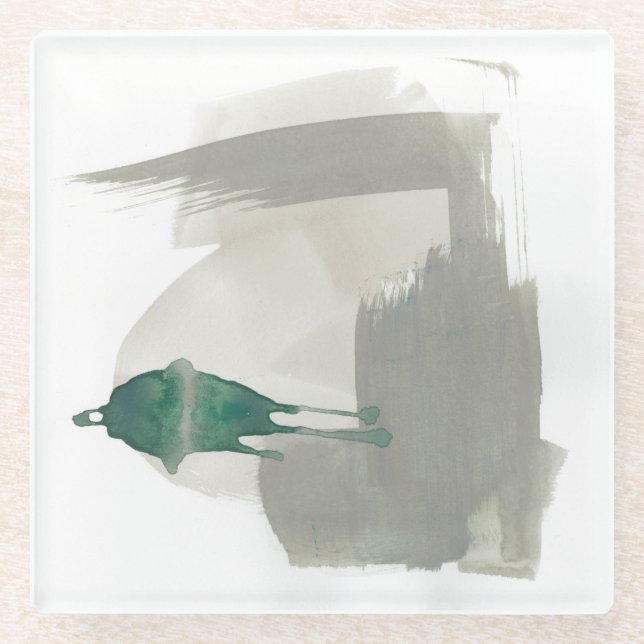 Earthy Gestures - Grey and Green Glass Coaster (Front)