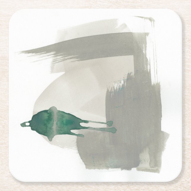 Earthy Gestures - Grey and Green Square Paper Coaster (Front)