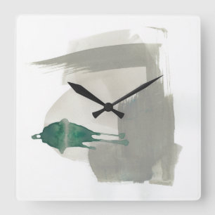 Earthy Gestures - Grey and Green Square Wall Clock