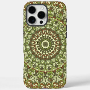Earthy Green and Brown Mandala Pattern Design iPhone 16 Pro Max Case