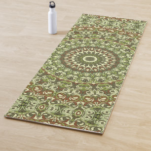 Earthy Green and Brown Mandala Pattern Design Yoga Mat