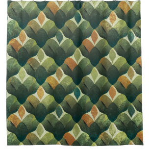Earthy Green Art Deco Fan Pattern (1) Shower Curtain