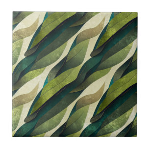 Earthy Green Art Deco Fan Pattern (2) Ceramic Tile