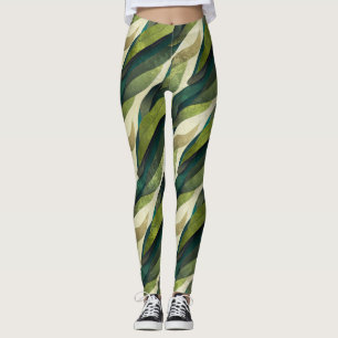 Earthy Green Art Deco Fan Pattern (2) Leggings