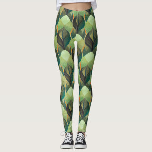 Earthy Green Art Deco Fan Pattern (3) Leggings